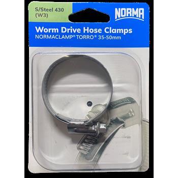 Worm Drive Hose Clamps Torro 12mm BW 35-50mm W3 S/Steel 1Pk