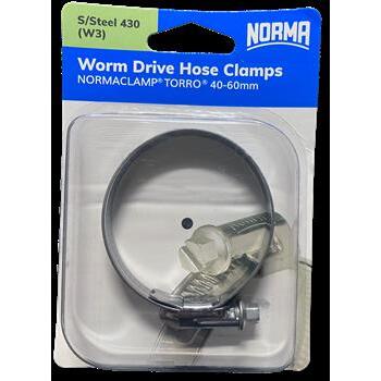 Worm Drive Hose Clamps Torro 12mm BW 40-60mm W3 S/Steel 1Pk
