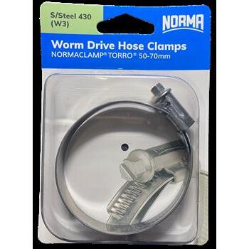 Worm Drive Hose Clamps Torro 12mm BW 50-70mm W3 S/Steel 1Pk