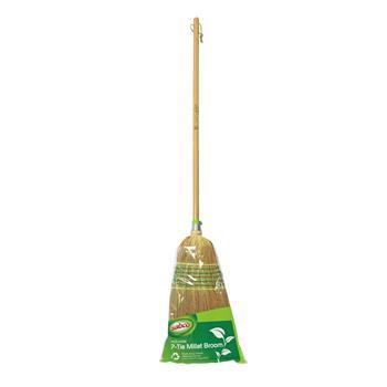 Broom Millet 7 Tie Natural With Bamboo Handle Sabco