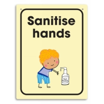 Sign Durus 225X300Mm School Wall Sanitise Hands Yellow