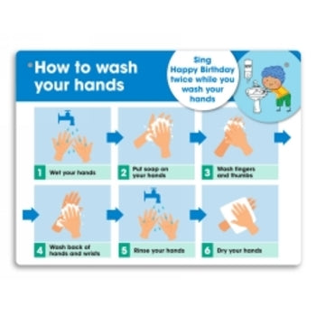 Sign Durus 225X300Mm School Wall How To Wash Hands Blue/White