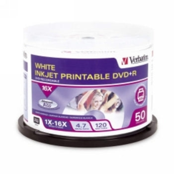 Dvd+R Verbatim 4.7Gb White Inkjet Printable Pk50