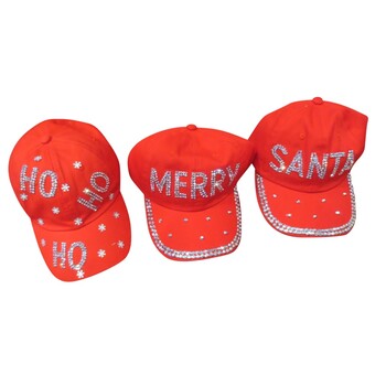 Xmas Hat Baseball Cap Jewelled 3 Asst