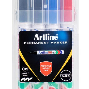 Marker Artline 90 Permanent 5Mm Chisel Nib Hard Case Asst Pk4