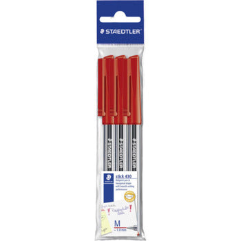 Pen Staedtler Bp Stick 430 Med Polybag 3 Red