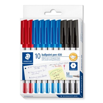 Pen Staedtler Bp Stick 430 Med Cardboard 10 Asst