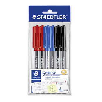 Pen Staedtler Bp Stick 430 Med Polybag 6 Asst