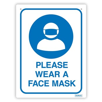 Sign Durus 225Mmx300Mm Wall Please Wear A Face Mask Pp Blue And White