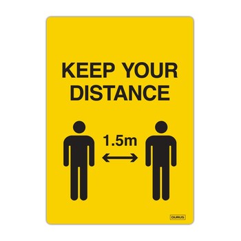 Self Adhesive Durus 105Mmx148Mm Decal Social Distance Yellow & Black Pk2