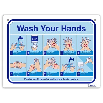Sign Durus 300Mmx225Mm Wall How To Wash Hands Blue & White