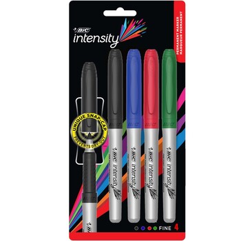 Marker Bic Intensity Permanent 1.1Mm Fine Tip Office Assortedpg Pk4