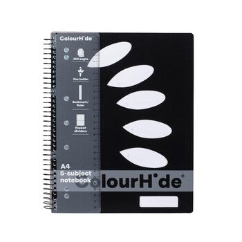 Notebook Colourhide A4 5 Subject Black 250Pgpg