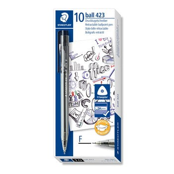 Pen Staedtler Fine Ballpoint 423 Black Bx10