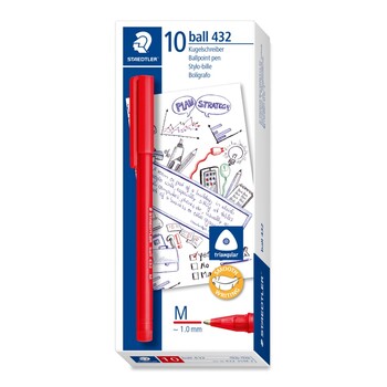 Pen Staedtler Medium Stick 432 Triangular Ballpoint Red Bx10