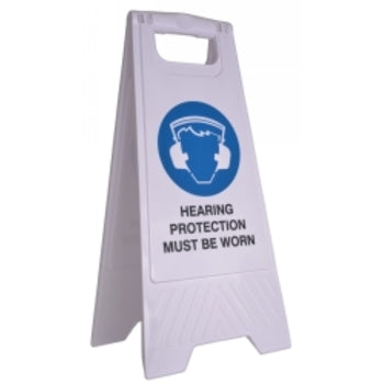Sp- Safety Sign Cleanlink 32X31X65Cm Hearing Protection Must Be Worn White