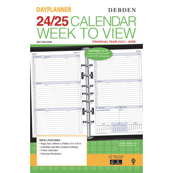 Refill Dayplanner Financial Year 24-25 216X140 Dk1760 Weekly Dated 1