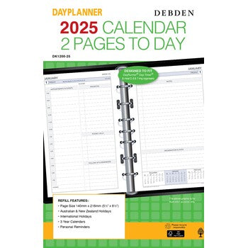 Refill 2025 Debden Dayplanner 140X216Mm Dk1200 Desk 7 Ring 2Ptd