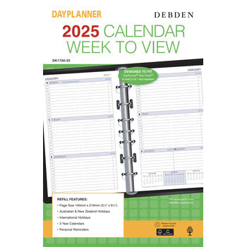 Refill 2025 Debden Dayplanner 140X216Mm Dk1700 Desk 7 Ring Wtv