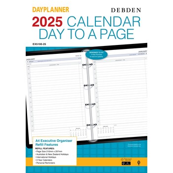 Refill 2025 Debden Dayplanner A4 Ex5100 Executive 4 Ring 1Dtp