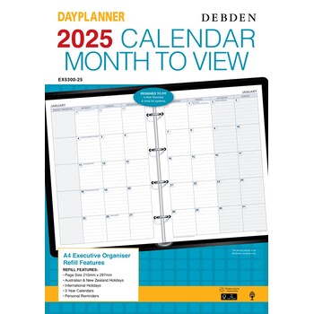 Refill 2025 Debden Dayplanner A4 Ex5300 Executive 4 Ring Mtv