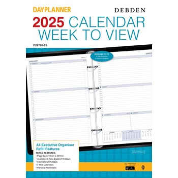 Refill 2025 Debden Dayplanner A4 Ex5700 Executive 4 Ring Wtv