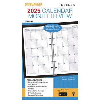 Refill 2025 Debden Dayplanner 96X172Mm Pr2300 Personal 6 Ring Mtv