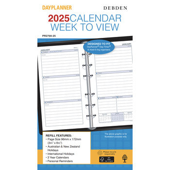 Refill 2025 Debden Dayplanner 96X172Mm Pr2700 Personal 6 Ring Wtv