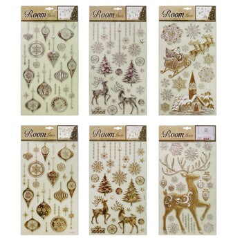 Xmas Stickers 24X41Cm Large Wall Metallic Puffy Asst
