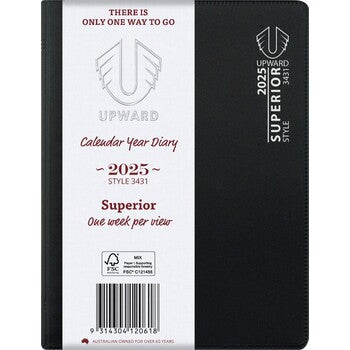 Diary 2025 Upward B6 176X125Mm 3431 Superior Pvc Cover Wire-O Wtv Black