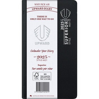 Diary 2025 Upward 148X74Mm 6631 Pkt Superior Pvc Cover Wire-O 2Wtv Black