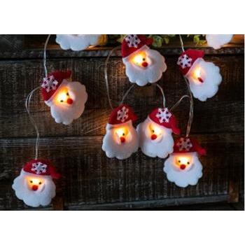 Light String Santa Heads Felt x10 Battery Operated Arlec